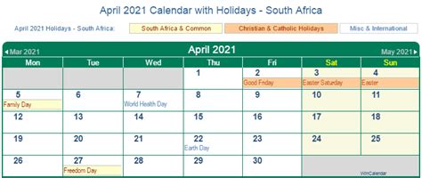 April 2021 Calendar With Holidays South Africa In 2021 Holiday