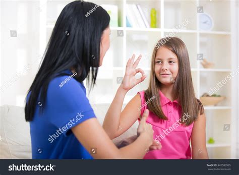 Smiling Deaf Girl Learning Sign Language Stock Photo Edit Now 442583995