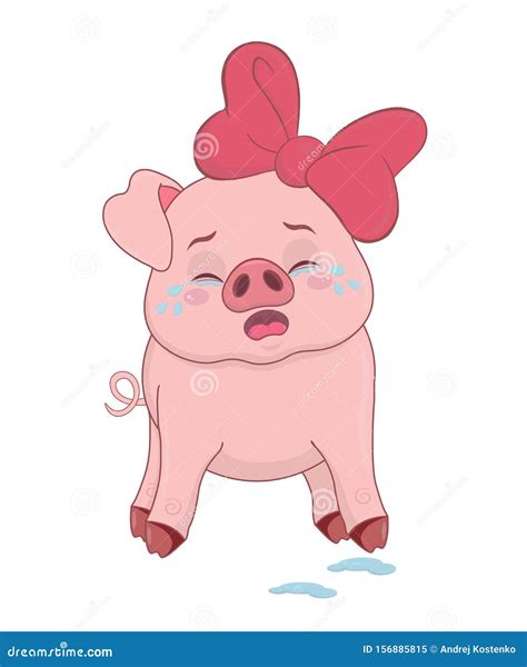 Piggy Cartoon Sticker Smiley Sad Crying Pig With Tears Stock