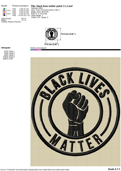 Black Lives Matter Embroidery Patterns With Power Fist Design For Mach