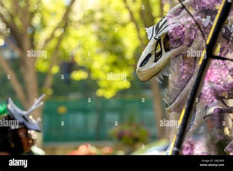 Fake dinosaur model for the Carifest Calgary Parade's grand finale in