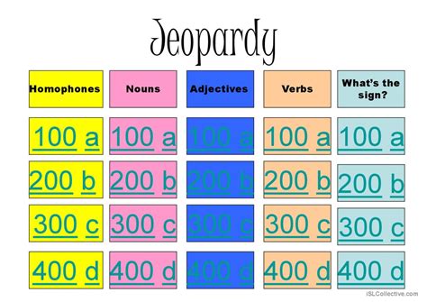 Jeopardy General Readin English Esl Powerpoints