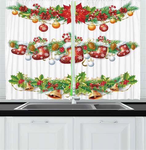 Christmas Curtains 2 Panels Set Traditional Garland Designs With