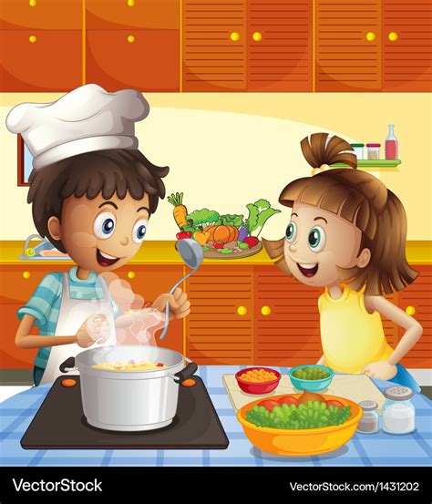 Kids Cooking At The Kitchen Royalty Free Vector Image