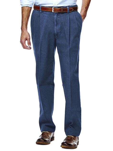 Haggar Mens Work To Weekend Pleated Front Denim Pants Expandable