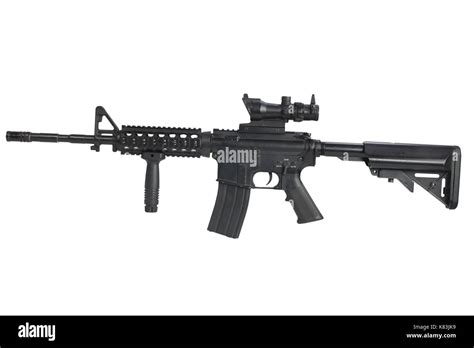 M4 Carbine With Acog Optic And A Foregrip Isolated On A White Stock
