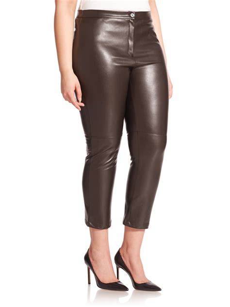 Lyst Marina Rinaldi Reims Faux Leather Cropped Pants In Brown