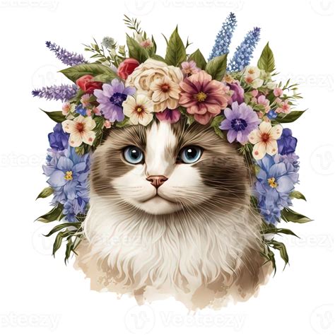Free Watercolor Floral Ragdoll Cat Clipart Ai Generative 23476754 Png
