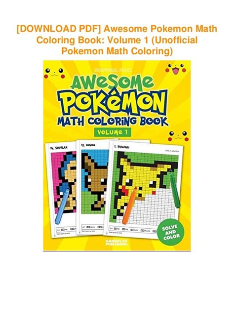 Download Pdf Awesome Pokemon Math Coloring Book Volume 1 Unofficial