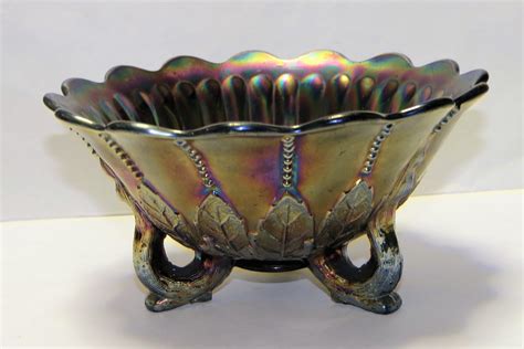 Northwood Carnival Glass Leaf And Bead Bowl Collectors Weekly