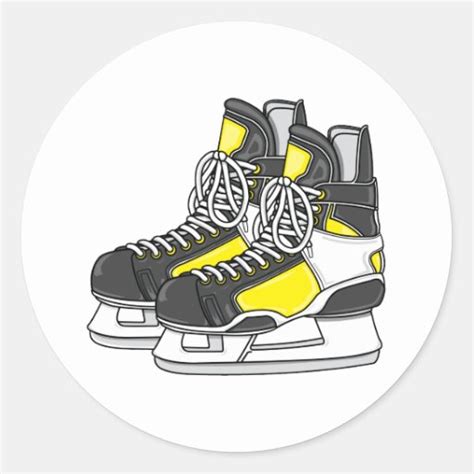 Yellow Ice Hockey Skates Classic Round Sticker Zazzle