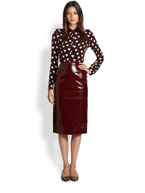 Burberry Prorsum Patent Leather Skirt In Red Lyst