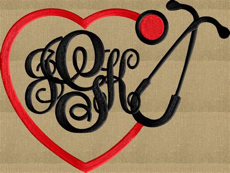 Stethoscope Heart Font Frame Monogram Design Stitchelf