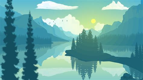 Landscape Flatdesign Sunrise Photoshop Cs6 Scenery Wallpaper