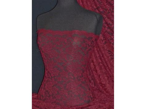 Lace Rose Design Scalloped 4 Way Stretch Lace Fabric- Burgundy Q723 BURG