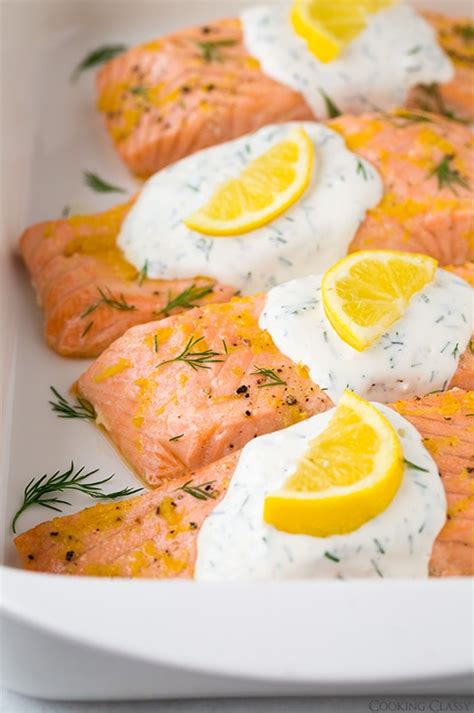 Baked Lemon Salmon With Creamy Dill Sauce Cooking Classy