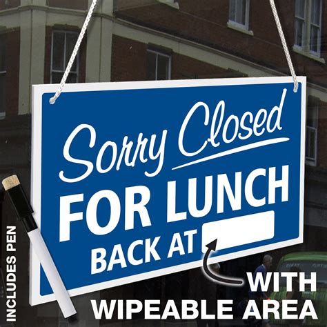 Wipe Area Sorry Closed For Lunch Back At Hanging Etsy Door Signs