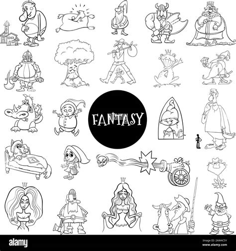Black And White Cartoon Illustration Of Fantasy Or Fairy Tale
