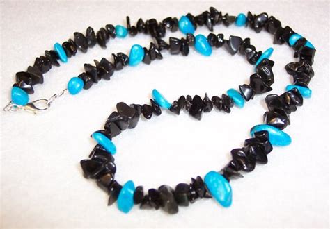 Black Necklace Turquoise Necklace Rainbow Obsidian Chip Etsy