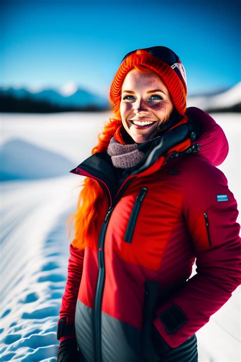 Lexica Beautiful Smiling Redhead Woman With Freckles Snowboarding