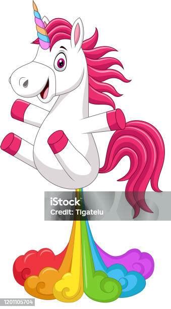 Kartun Lucu Kuda Unicorn Dengan Kentut Pelangi Ilustrasi Stok Unduh