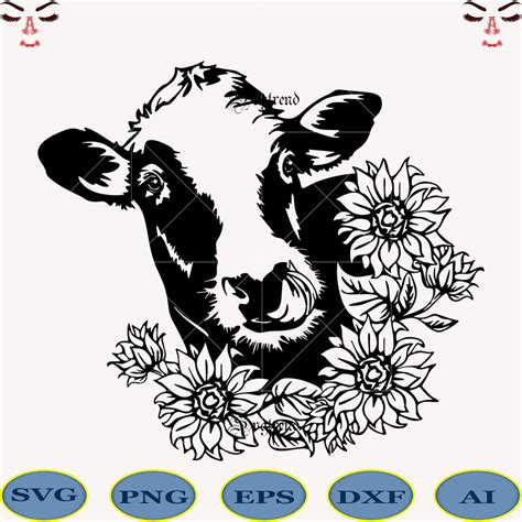 Cows With Sunflowers Svg Cow Face Svg Cow Svg Sunflowers Svg Cow
