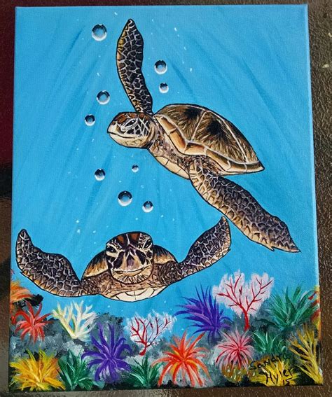Sea Turtles X Acrylic Painting By Adornedintreasure On Etsy