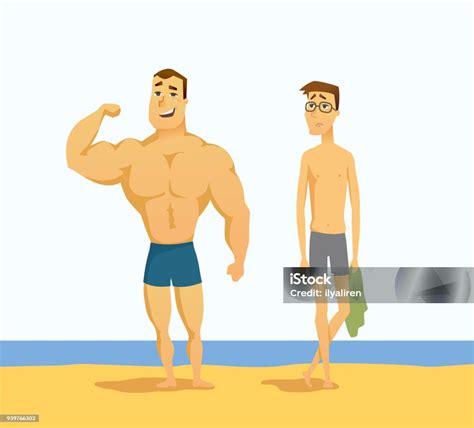Strong And Weak Men Cartoon People Character Isolated Illustration