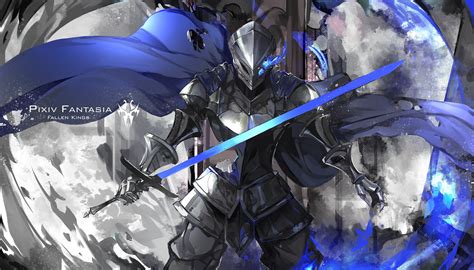 Wallpaper Anime Knight Blue Sword Original Characters Cape