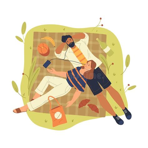 Couple In Love Relaxing In Park Picnic On Nature Stock Vector