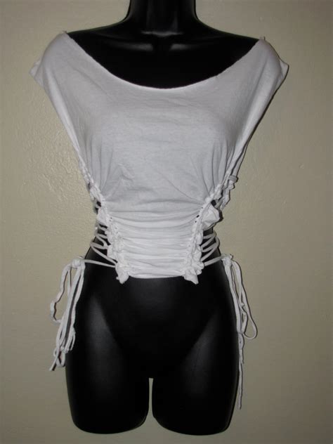 White Cut Out Shredded Diy Lace Up T Shirt
