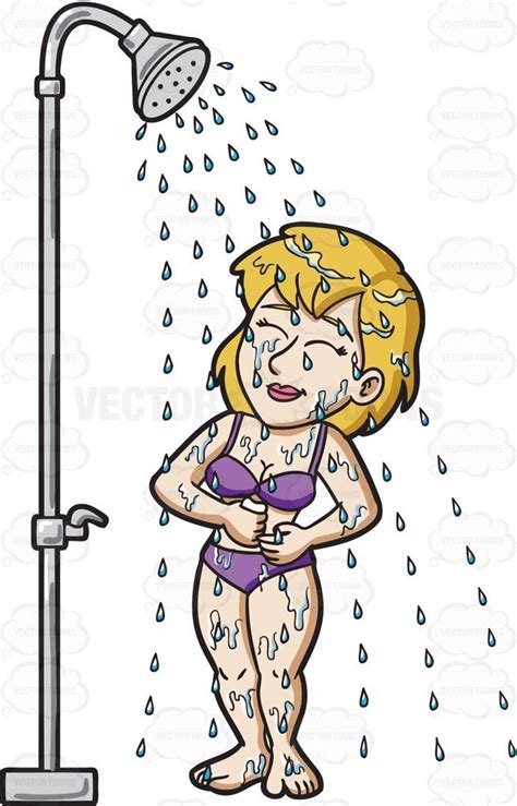 A Contented And Happy Woman Taking A Shower Happy Women Cartoon Take A Shower