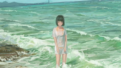 Wallpaper Manga Anime Girls Sea Beach Summer Short