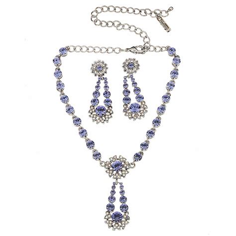 Swarovski Crystal Blue Crystal Flower Pendant Drop Necklace And