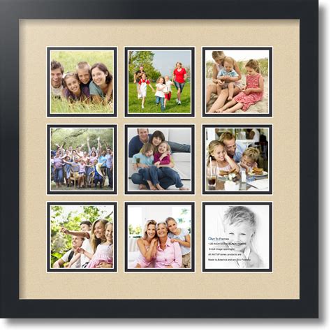 This photo frame supports prints of up to 4x4 inches (window size 3.5x3.5 inches) within the matte and comes ready to hang. Satin Black Collage Picture Frame with 9 - 4x4 opening(s ...
