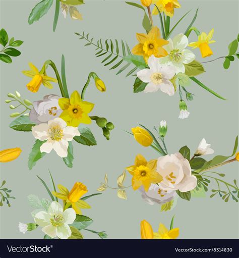 Seamless Pattern Floral Background Spring Flowers Vector Image