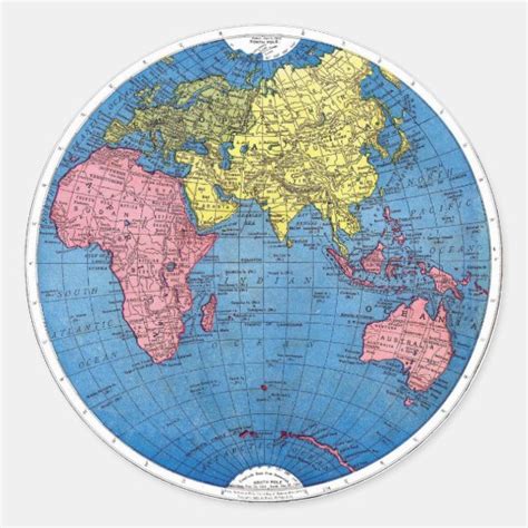 Vintage 1915 Map Of The World Atlas Globe Classic Round Sticker