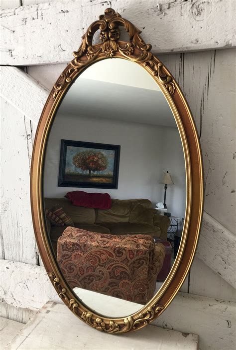 Oval Mirror Gold Ornate Wooden Antique Gold Frame Mirror Carved Wood Gold Vintage Mirror By