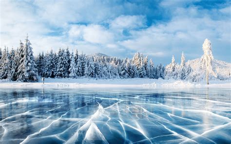 Cracked Ice On A Frozen Lake Carpathian Mountains Ukraine