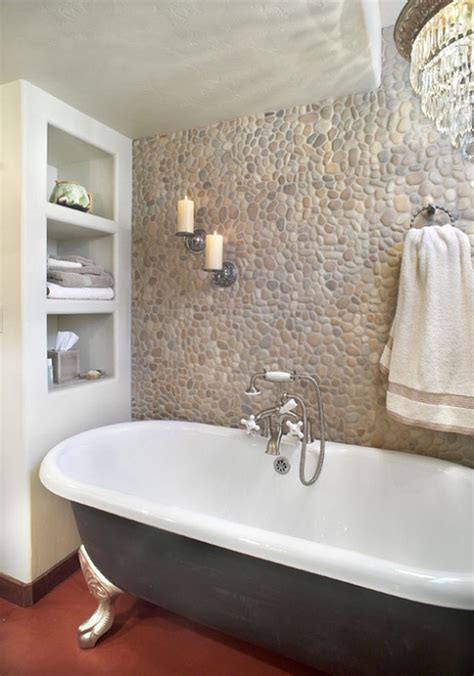 40 Pebble Tile Bathroom Ideas 22 Pebble Tile Bathroom Stone Wall