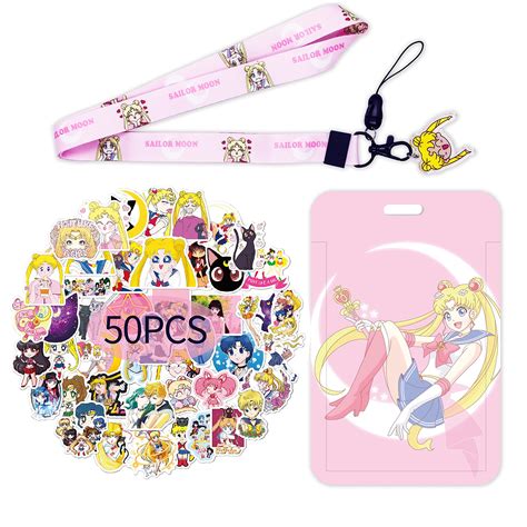 Buy Tjiusi 50pcs Sailor Moon Pink Waterproof Stickers Sailor Moon Lanyard For Keys Id Badge