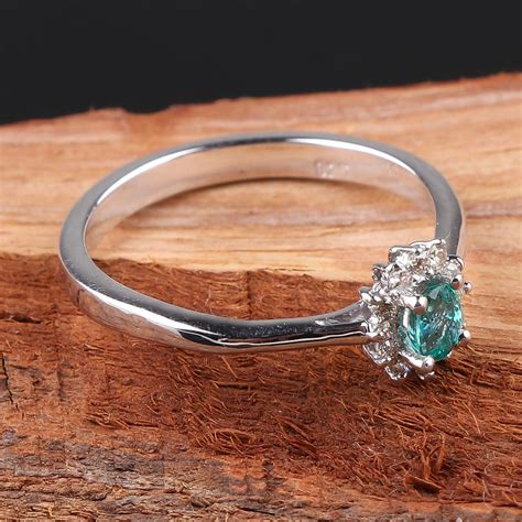 Emerald Sterling Silver Diamond Ring Gemstone Etsy