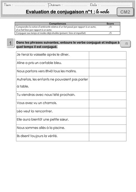 Exercices De Conjugaison A Imprimer Cm2