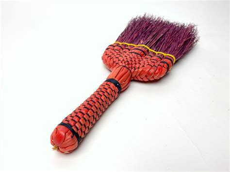 Vintage Straw Broom Purple And Red Handmade Woven Plastic Etsy