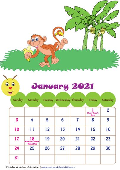 Printable 2021 Calendars For Children