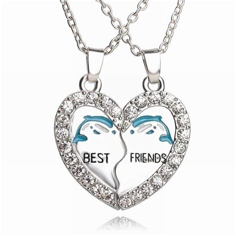 Buy 2pcsset Best Friends Dolphin Women Friendship Broken Heart Rhinestone Chain Necklace Bff