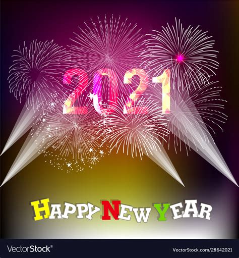 Happy New Year 2021 With Firework Background Vector Image