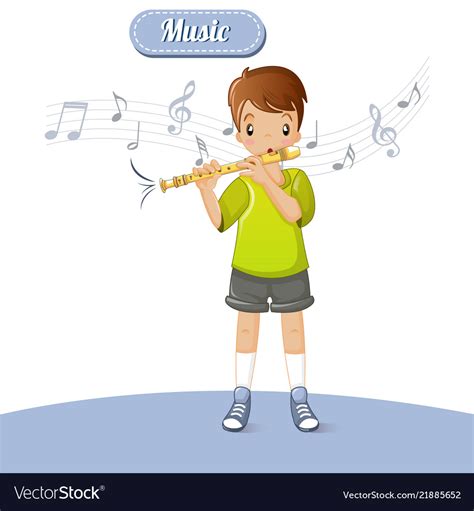 Boy Play Flute Music Concept Background Cartoon Vector Image