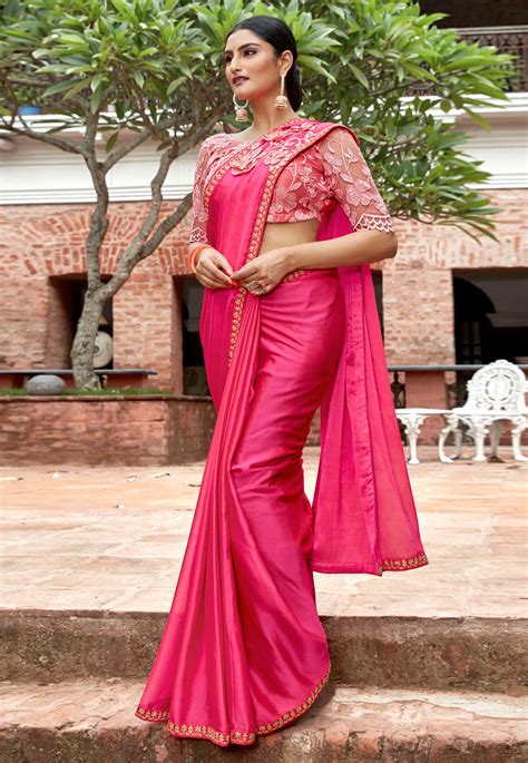 Pink Chiffon Saree With Blouse 195640 Chiffon Saree Party Wear