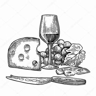 Cheese Wine Grapes Bottle Vector Clip Glass